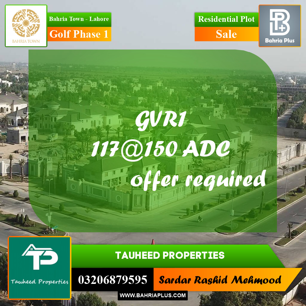 11.6 Marla Residential Plot for Sale in Golf Phase 1 -  Bahria Town, Lahore - (BP-232294)