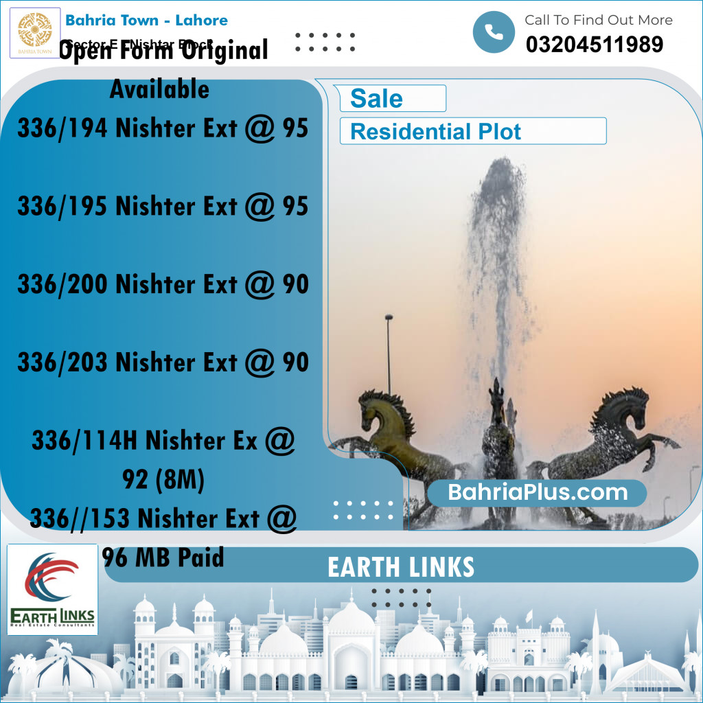 5 Marla Residential Plot for Sale in Sector E - Nishtar Block -  Bahria Town, Lahore - (BP-232384)
