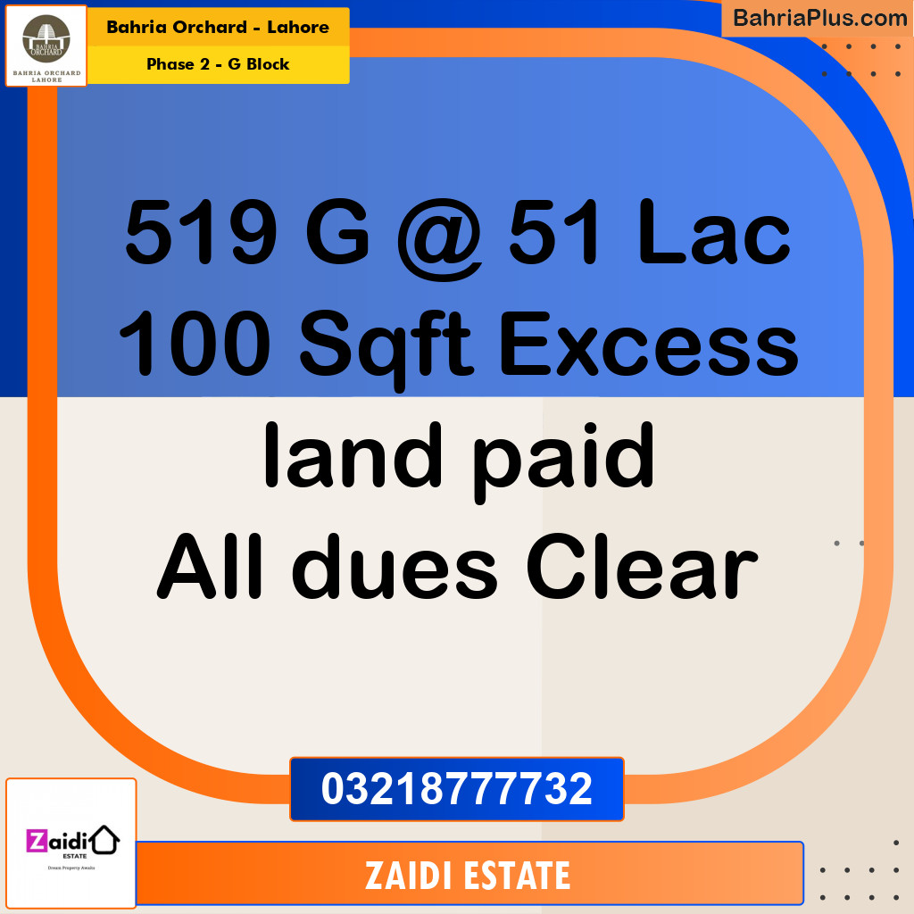 5 Marla Residential Plot for Sale in Phase 2 - G Block -  Bahria Orchard, Lahore - (BP-232393)