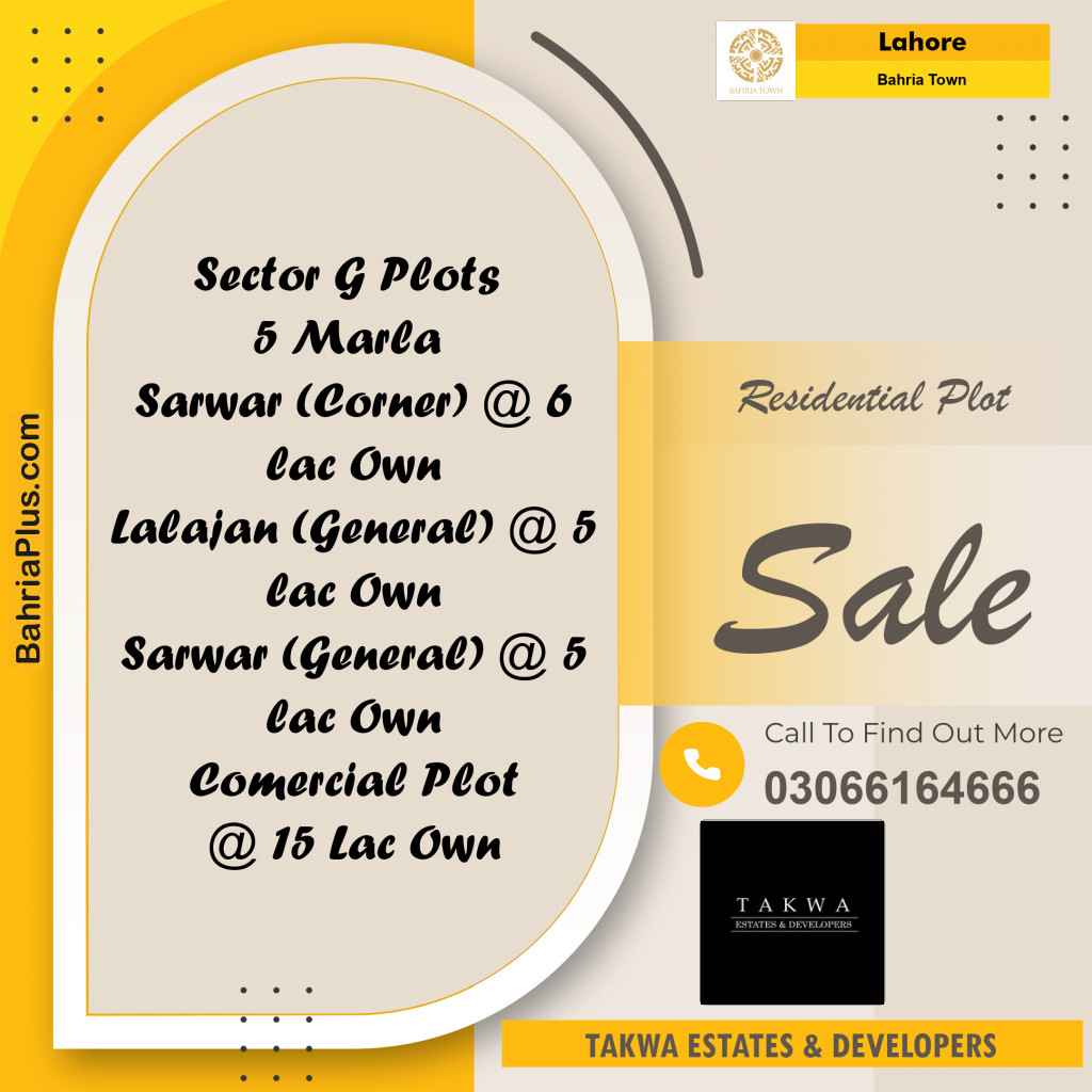Residential Plot for Sale in Bahria Town, Lahore - (BP-232421)