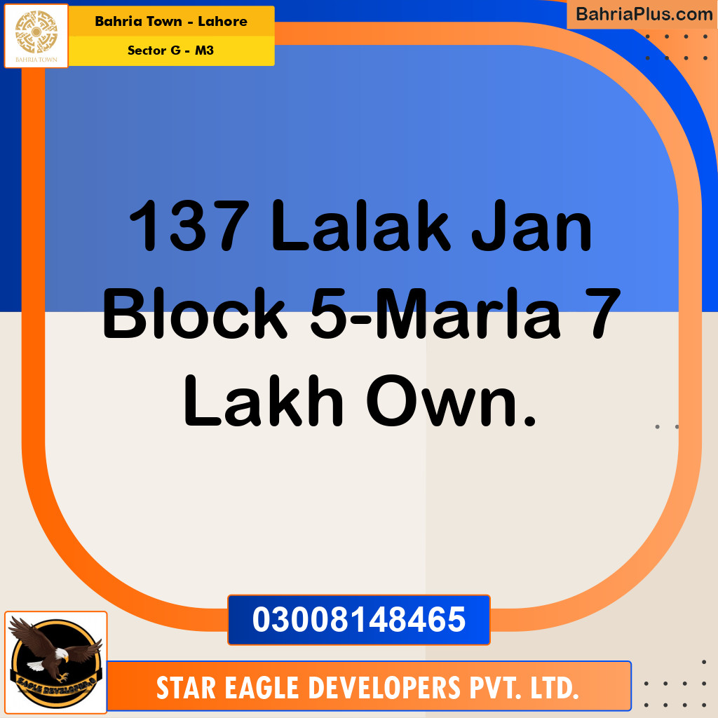 5 Marla Residential Plot for Sale in Sector G - Sarwar Block -  Bahria Town, Lahore - (BP-232423)