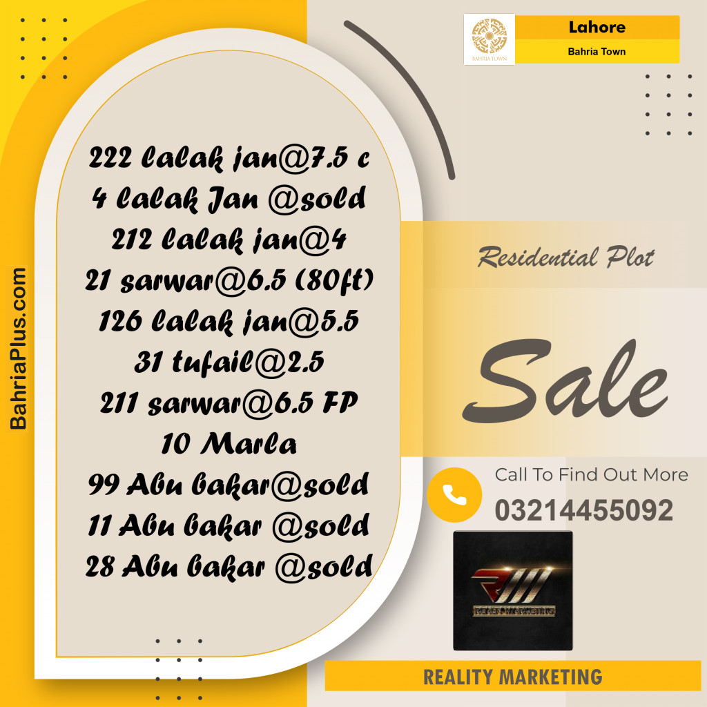5 Marla Residential Plot for Sale in Bahria Town, Lahore - (BP-232436)