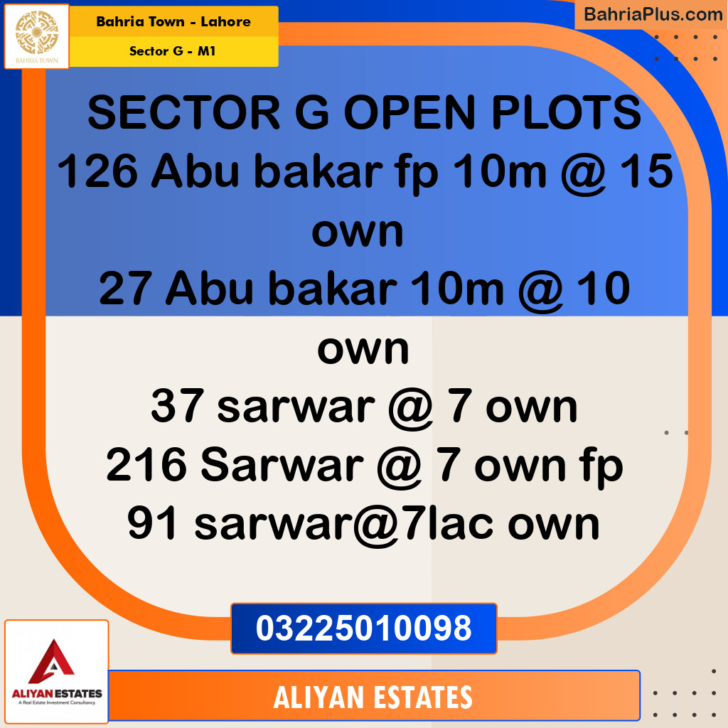 5 Marla Residential Plot for Sale in Sector G - Abubakar Block -  Bahria Town, Lahore - (BP-232486)