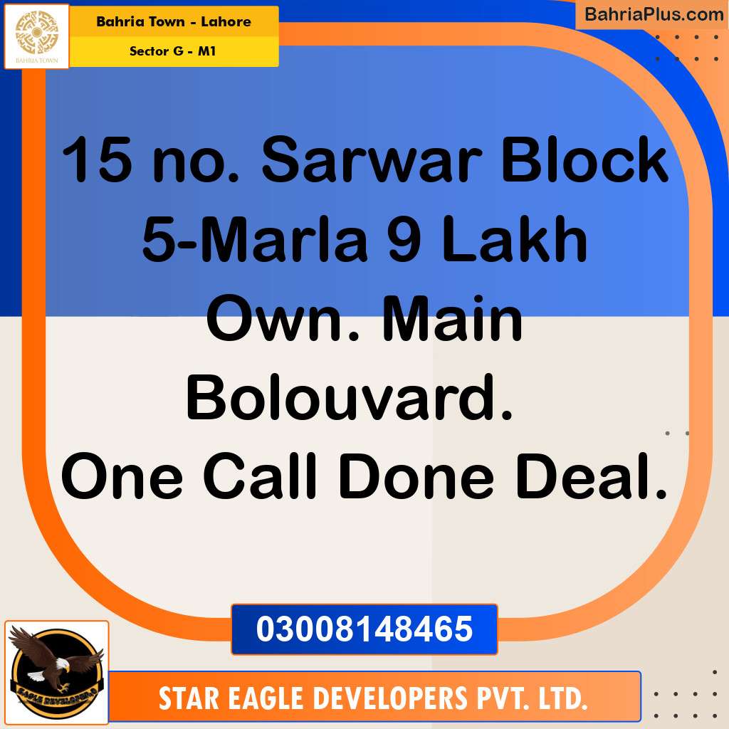 5 Marla Residential Plot for Sale in Sector G - Abubakar Block -  Bahria Town, Lahore - (BP-232530)