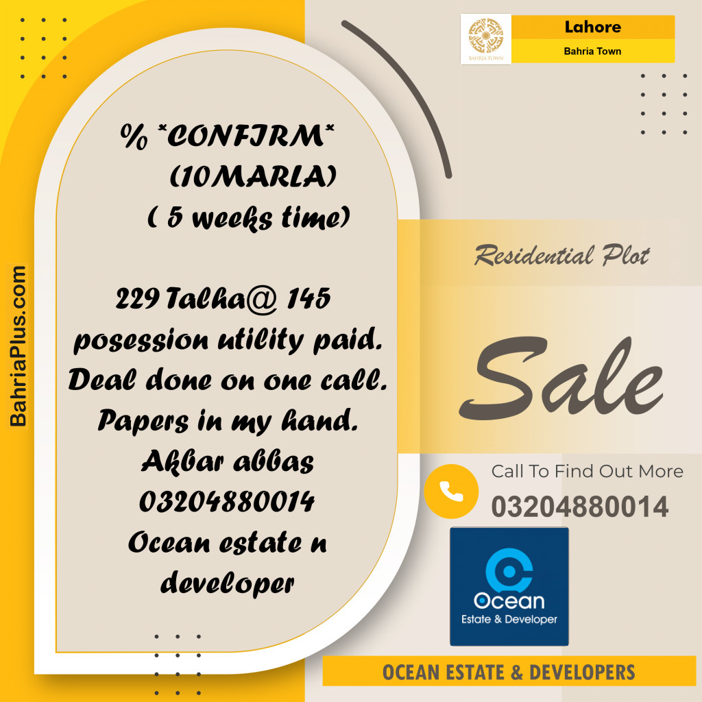 Residential Plot for Sale in Bahria Town, Lahore - (BP-232539)