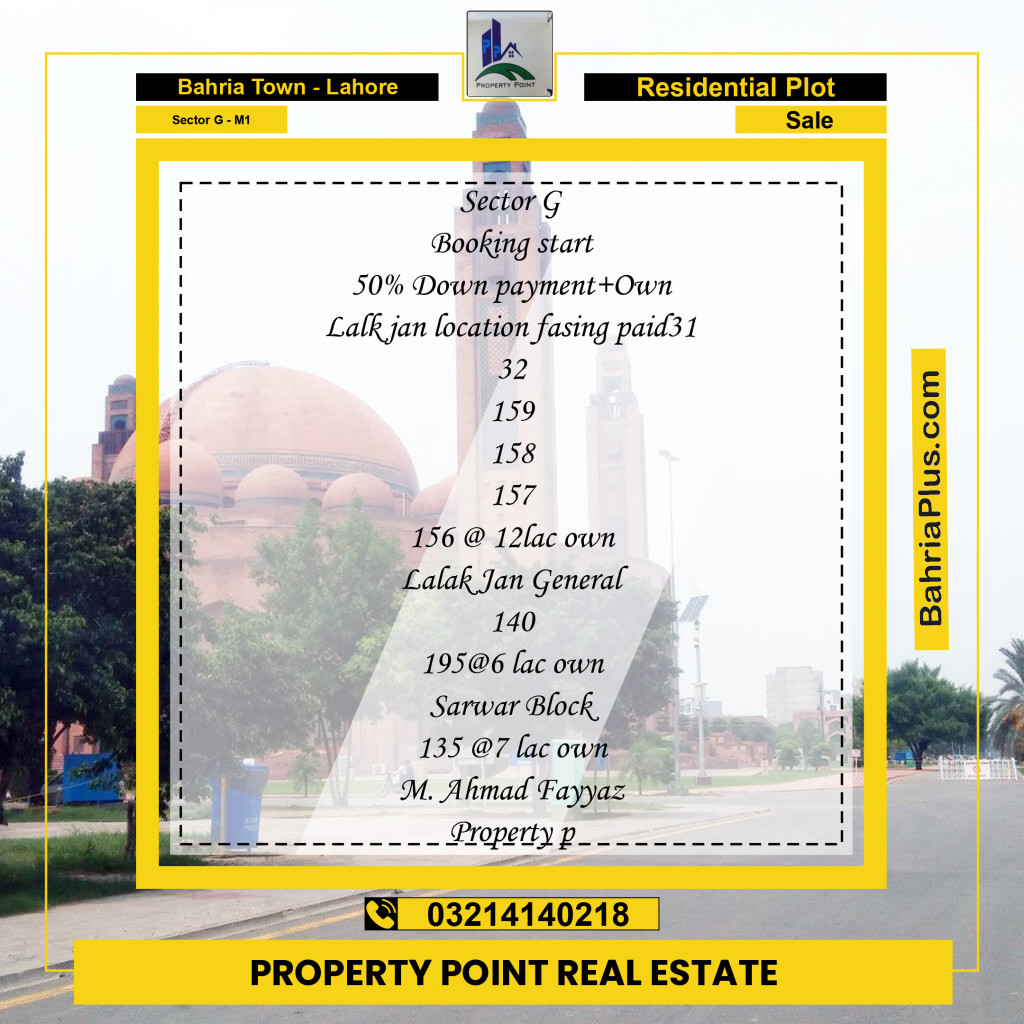 Residential Plot for Sale in Sector G - Abubakar Block -  Bahria Town, Lahore - (BP-232556)