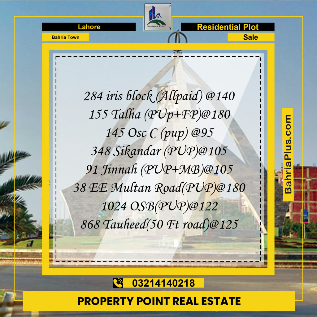 Residential Plot for Sale in Bahria Town, Lahore - (BP-232558)