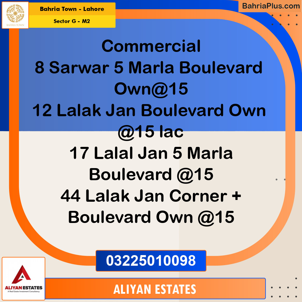 5 Marla Residential Plot for Sale in Sector G - Rashid Minhas Block -  Bahria Town, Lahore - (BP-232569)