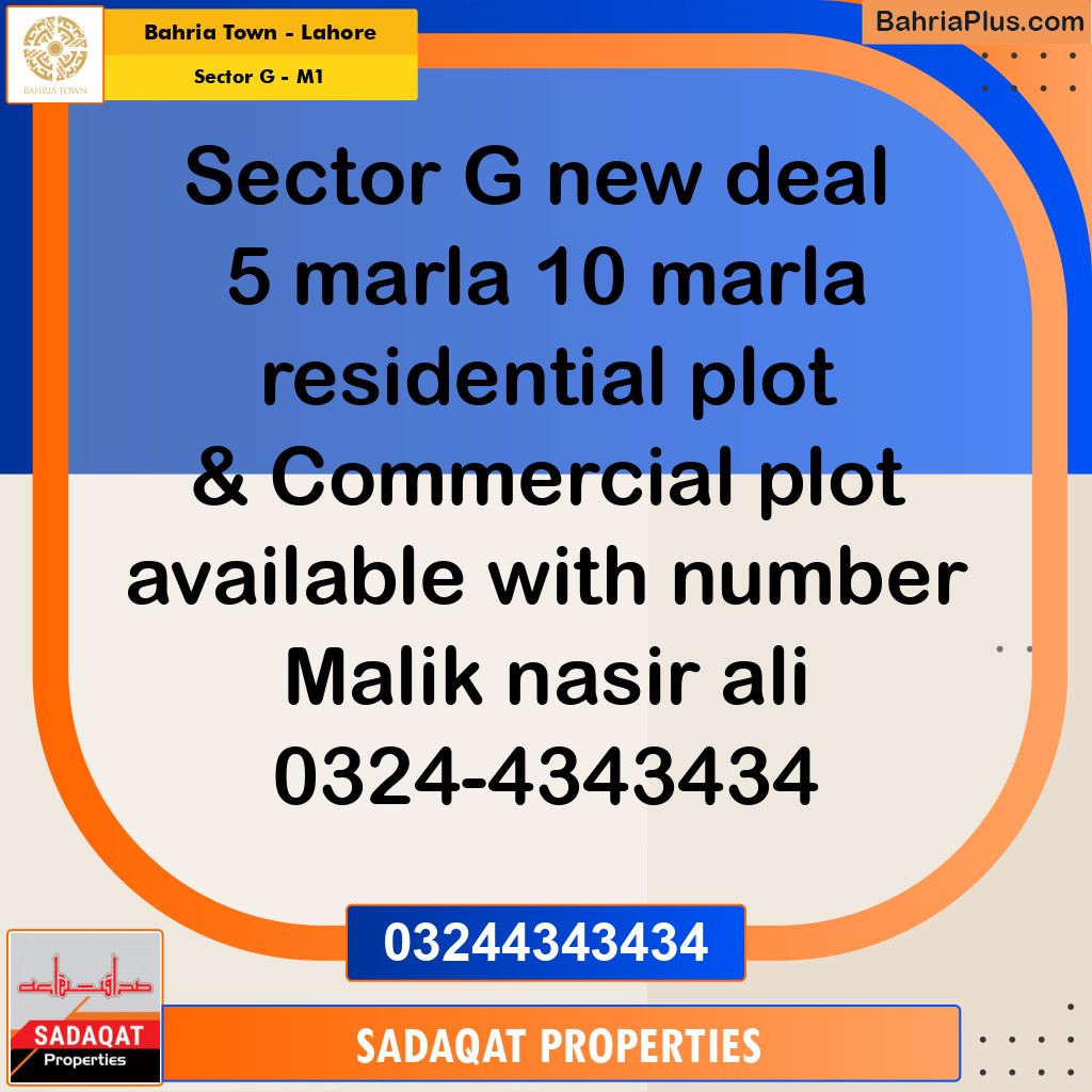 5 Marla Residential Plot for Sale in Sector G - Abubakar Block -  Bahria Town, Lahore - (BP-232585)