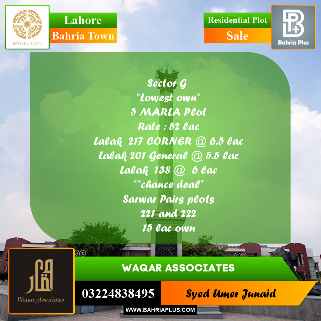 Residential Plot for Sale in Bahria Town, Lahore - (BP-232592)