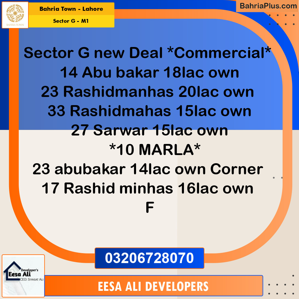 Residential Plot for Sale in Sector G - Abubakar Block -  Bahria Town, Lahore - (BP-232644)