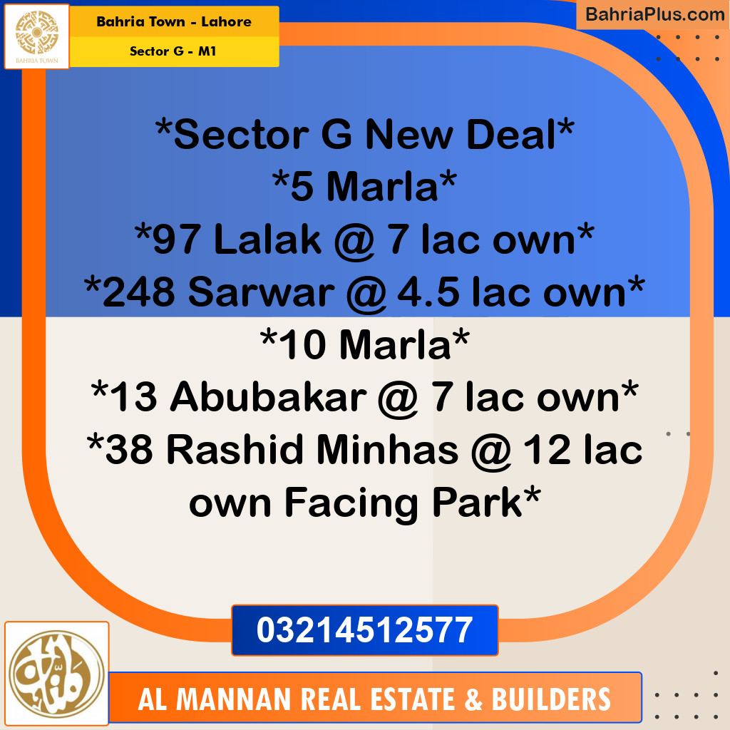 5 Marla Residential Plot for Sale in Sector G - Abubakar Block -  Bahria Town, Lahore - (BP-232668)