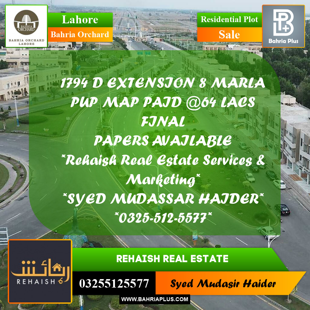 Residential Plot for Sale in Bahria Orchard, Lahore - (BP-232675)