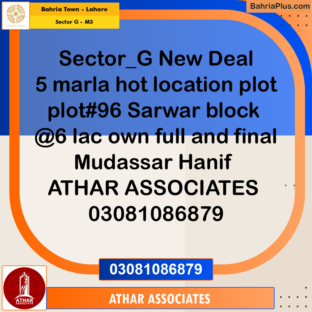 5 Marla Residential Plot for Sale in Sector G - Sarwar Block -  Bahria Town, Lahore - (BP-232680)