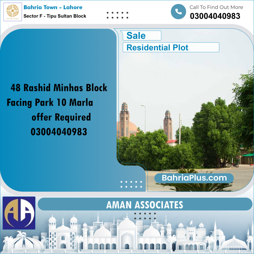 Residential Plot for Sale in Sector F - Tipu Sultan Block -  Bahria Town, Lahore - (BP-232783)