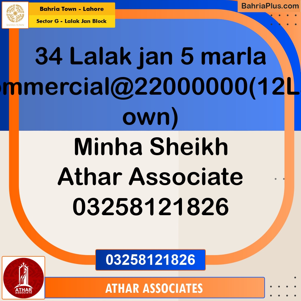 5 Marla Residential Plot for Sale in Sector G - Lalak Jan Block -  Bahria Town, Lahore - (BP-232830)