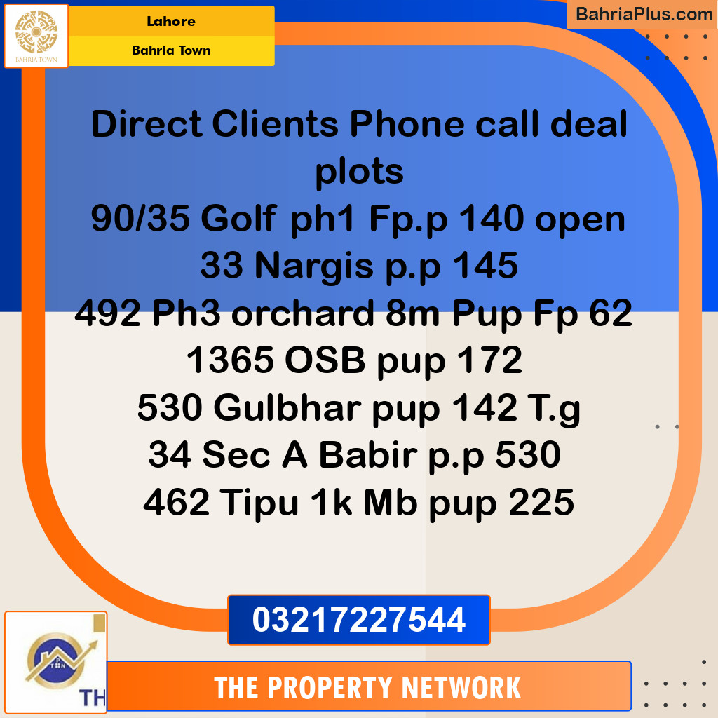 Residential Plot for Sale in Bahria Town, Lahore - (BP-232833)