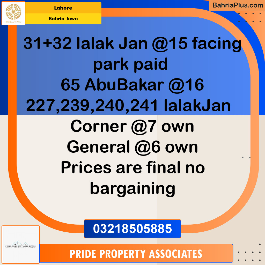 Residential Plot for Sale in Bahria Town, Lahore - (BP-232838)