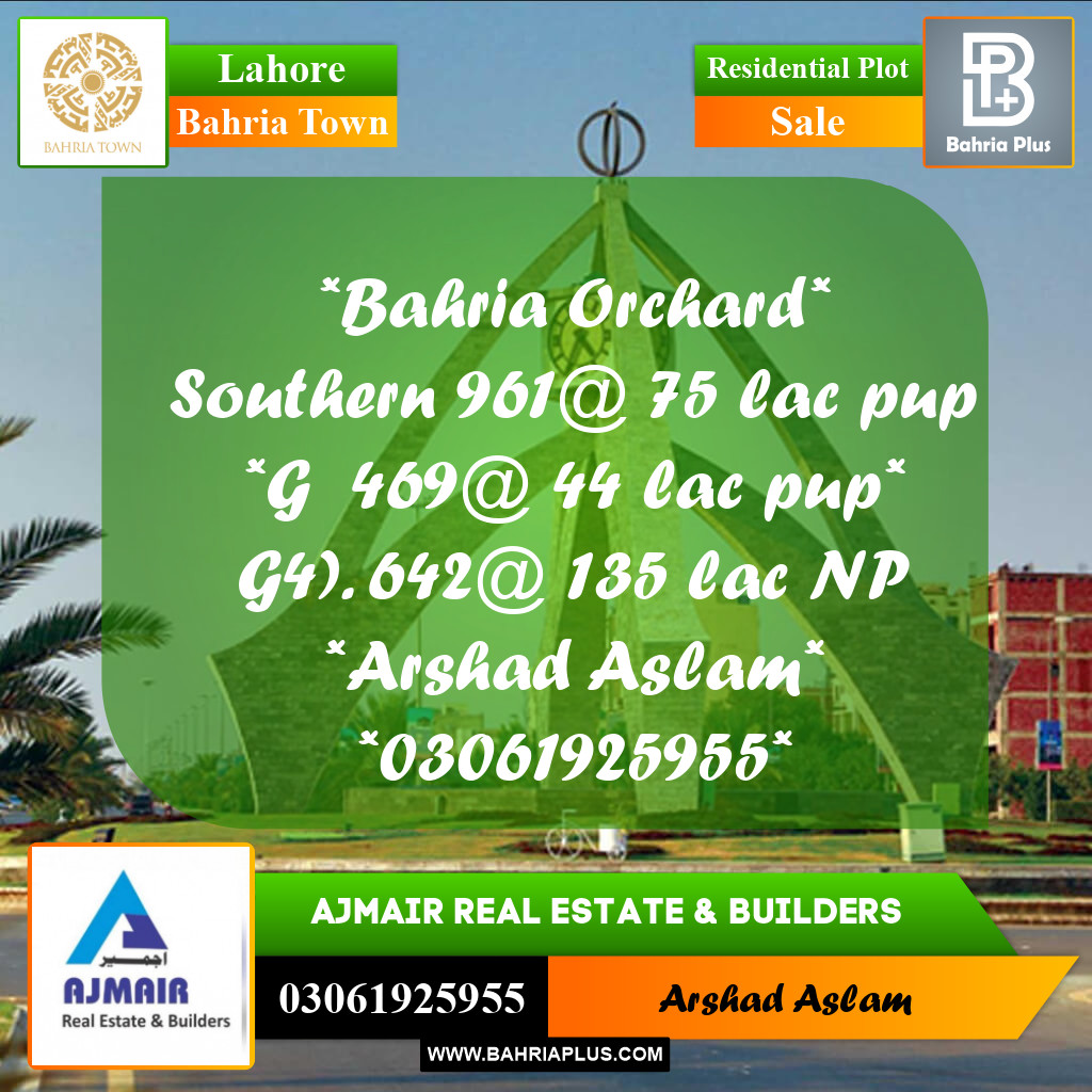 Residential Plot for Sale in Bahria Town, Lahore - (BP-232875)