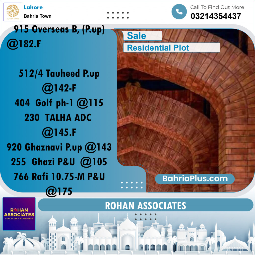 Residential Plot for Sale in Bahria Town, Lahore - (BP-232889)