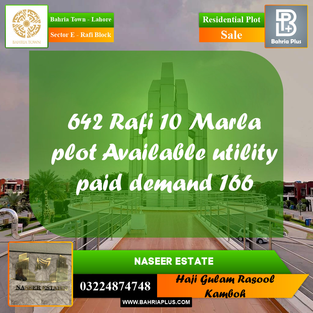 10 Marla Residential Plot for Sale in Sector E - Rafi Block -  Bahria Town, Lahore - (BP-232901)