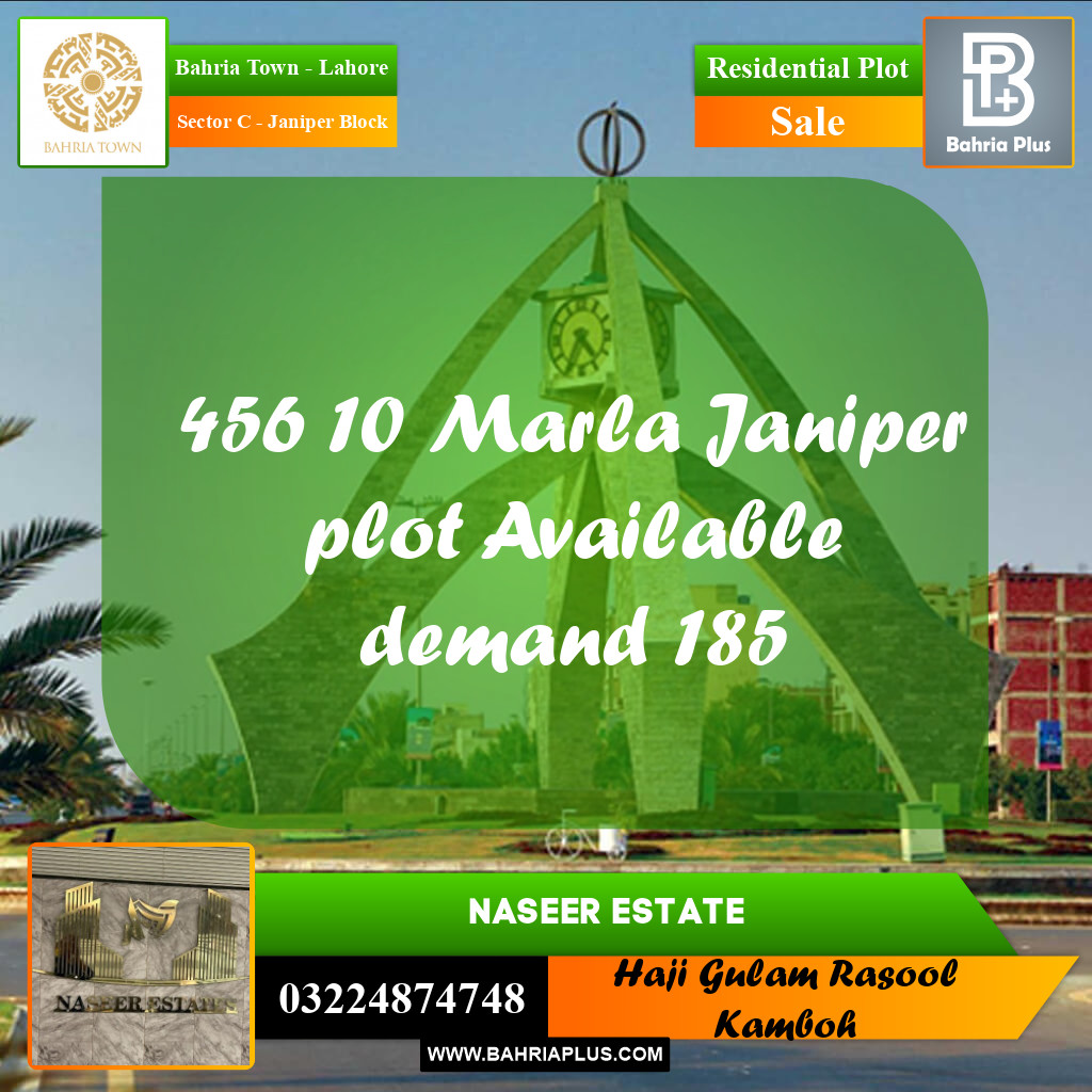 10 Marla Residential Plot for Sale in Sector C - Janiper Block -  Bahria Town, Lahore - (BP-232909)