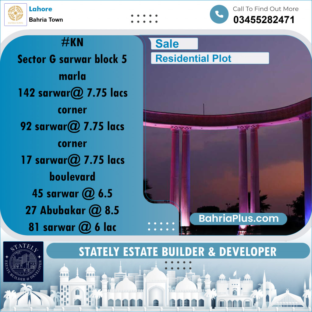 Residential Plot for Sale in Bahria Town, Lahore - (BP-232976)