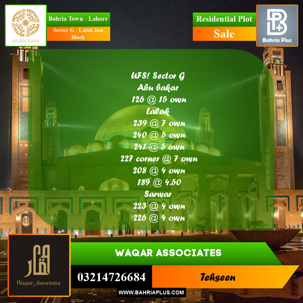 10 Marla Residential Plot for Sale in Sector G - Lalak Jan Block -  Bahria Town, Lahore - (BP-232985)