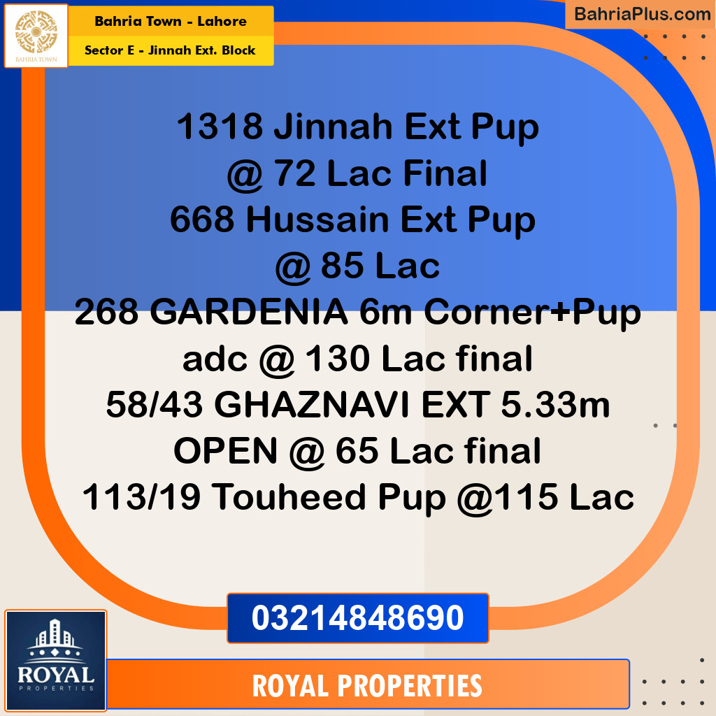 5 Marla Residential Plot for Sale in Sector E - Jinnah Ext. Block -  Bahria Town, Lahore - (BP-233003)