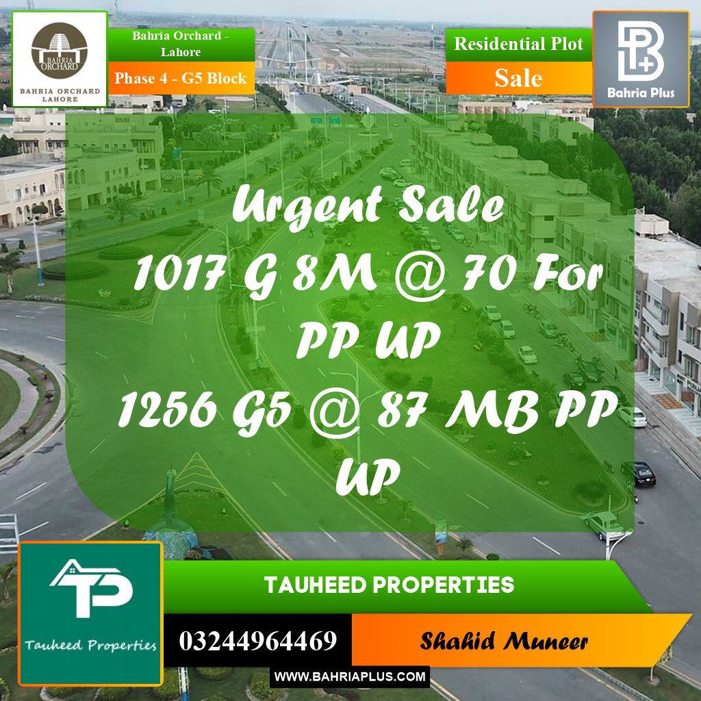 8 Marla Residential Plot for Sale in Phase 4 - G5 Block -  Bahria Orchard, Lahore - (BP-233024)