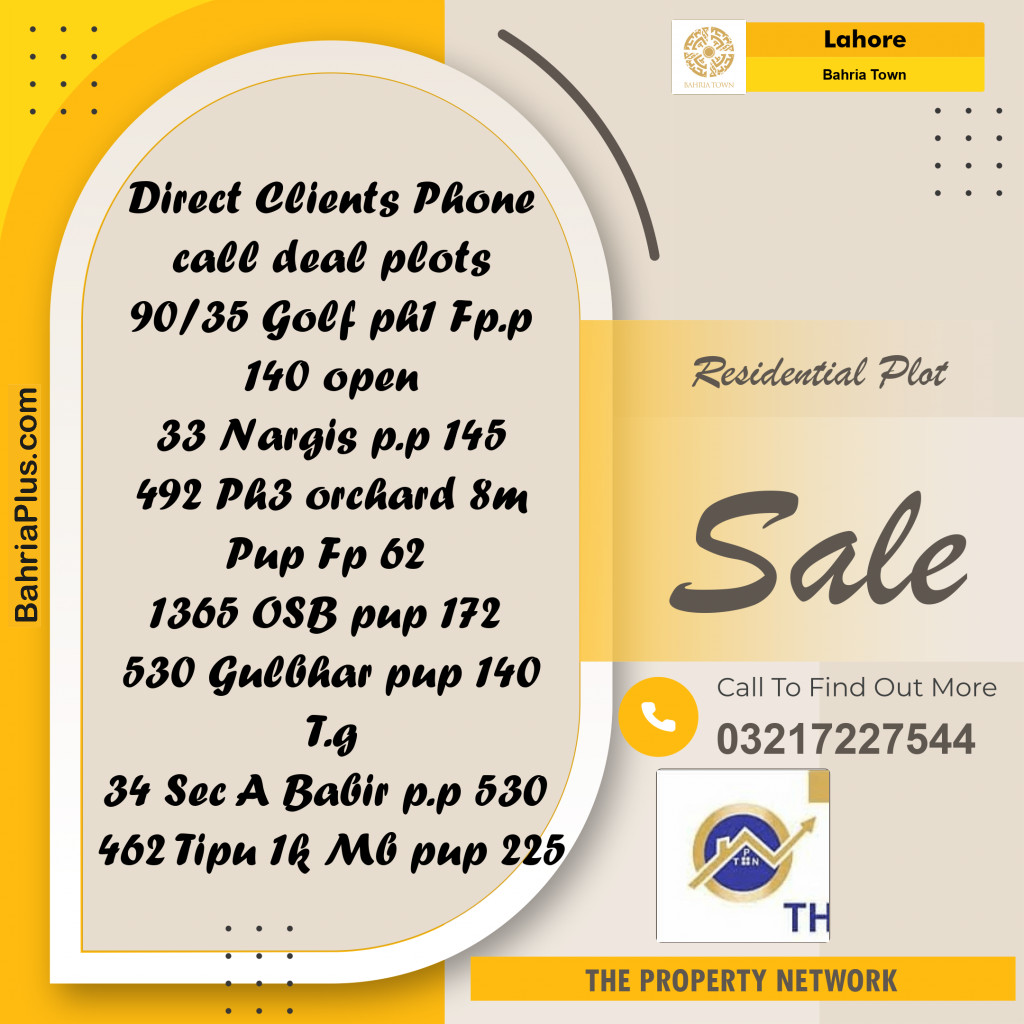 Residential Plot for Sale in Bahria Town, Lahore - (BP-233048)
