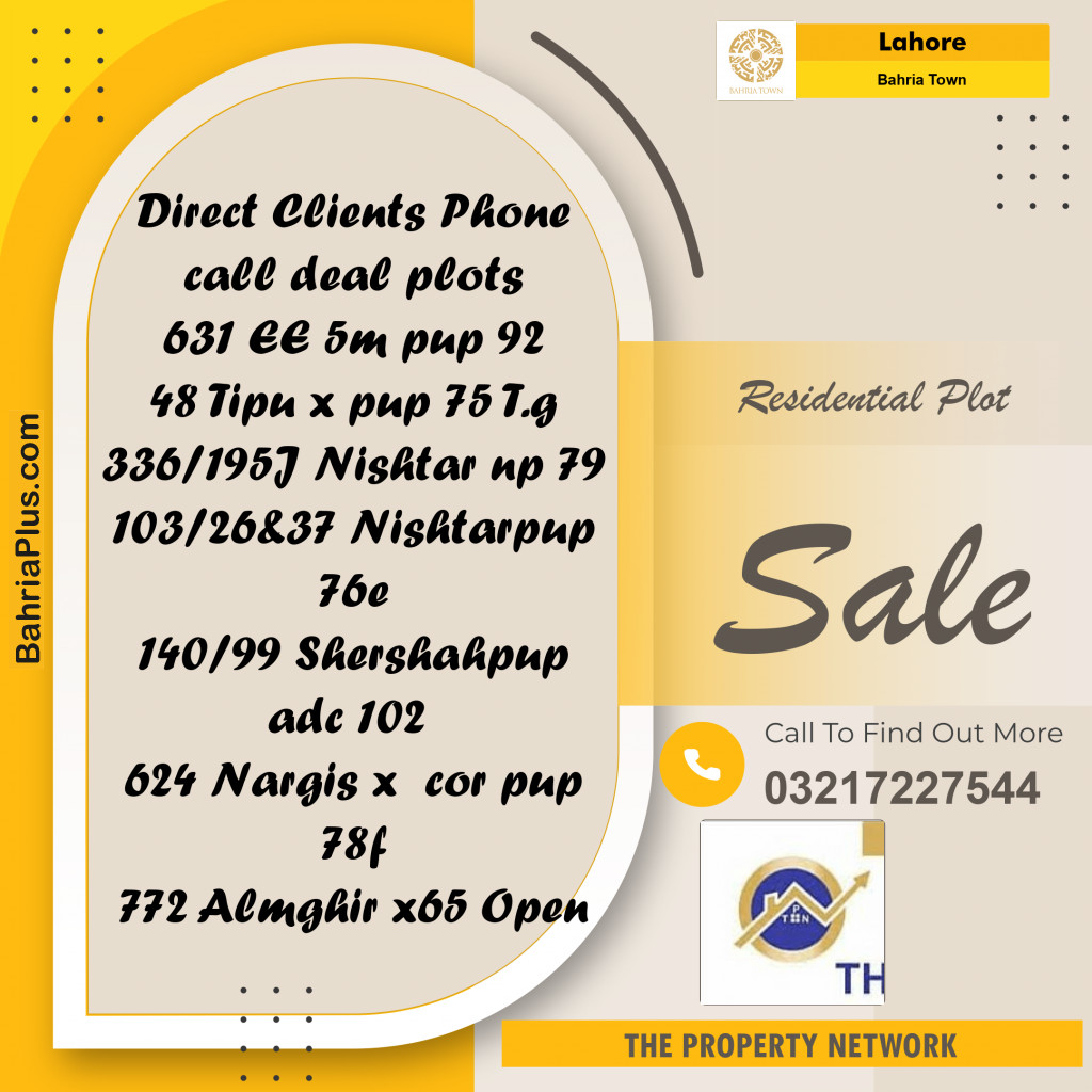 Residential Plot for Sale in Bahria Town, Lahore - (BP-233050)