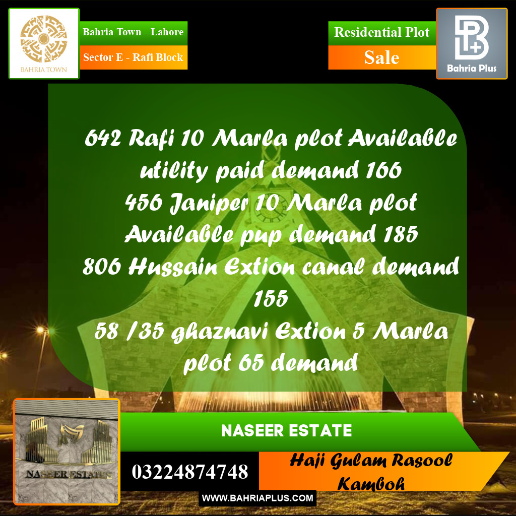 10 Marla Residential Plot for Sale in Sector E - Rafi Block -  Bahria Town, Lahore - (BP-233056)