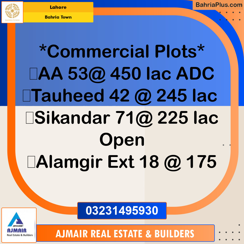 Commercial Plot for Sale in Bahria Town, Lahore - (BP-233069)