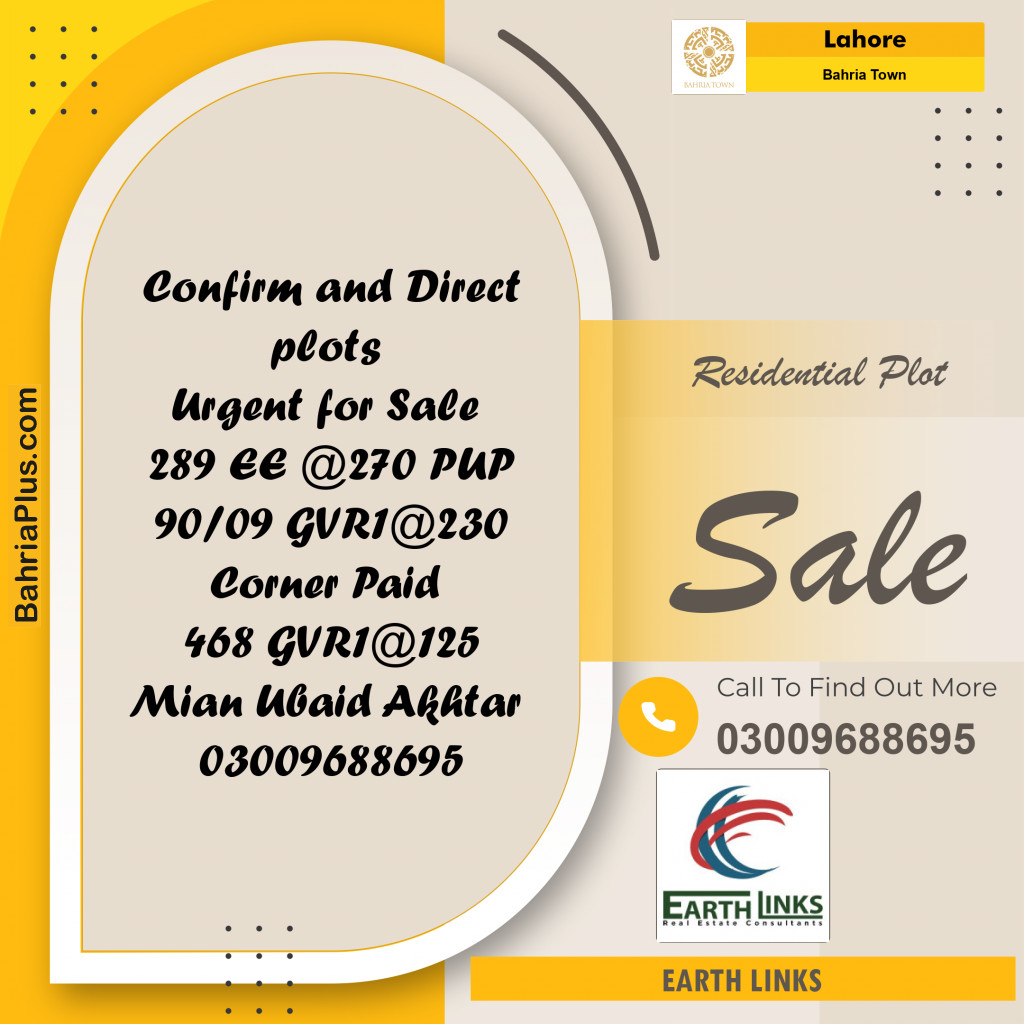 Residential Plot for Sale in Bahria Town, Lahore - (BP-233072)