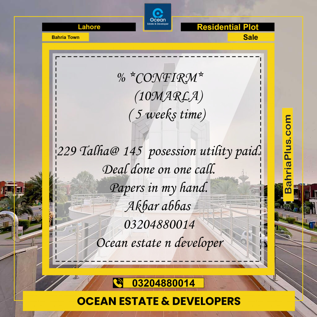 Residential Plot for Sale in Bahria Town, Lahore - (BP-233086)