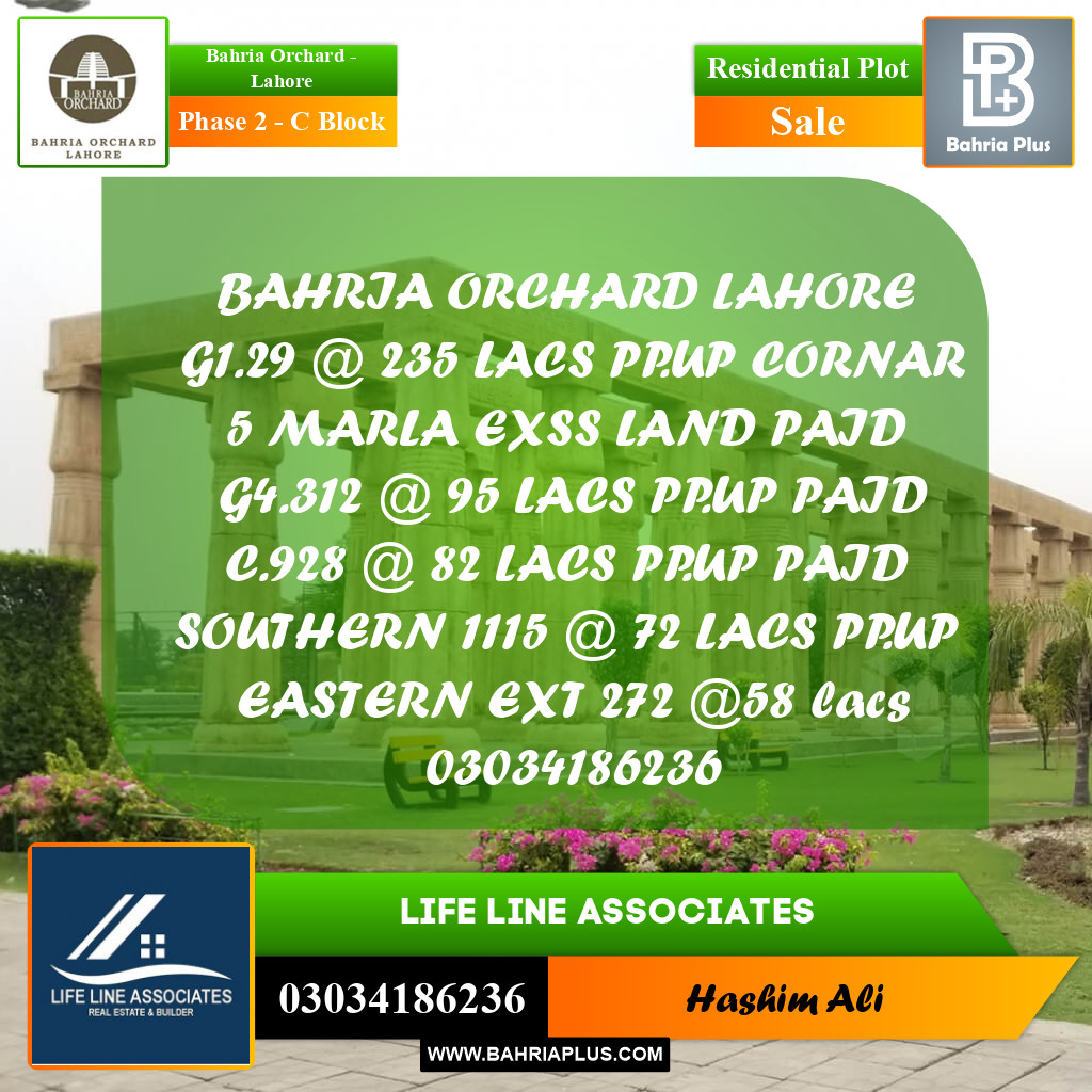 8 Marla Residential Plot for Sale in Phase 2 - C Block -  Bahria Orchard, Lahore - (BP-233089)
