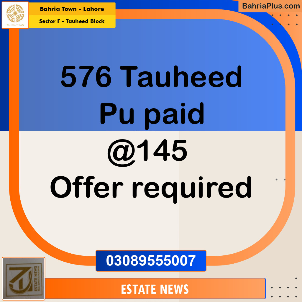 Residential Plot for Sale in Sector F - Tauheed Block -  Bahria Town, Lahore - (BP-233099)