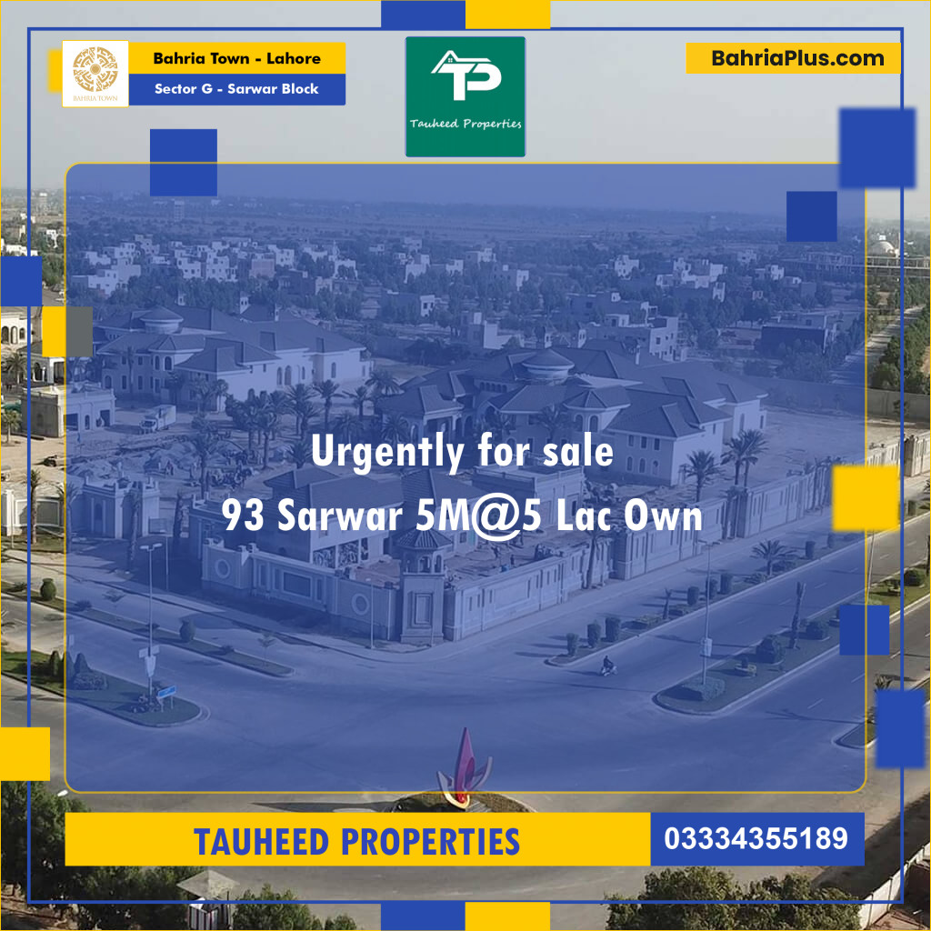 5 Marla Residential Plot for Sale in Sector G - Sarwar Block -  Bahria Town, Lahore - (BP-233111)