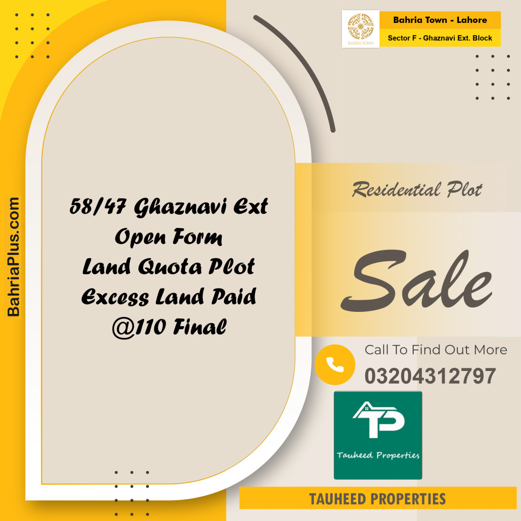 10 Marla Residential Plot for Sale in Sector F - Ghaznavi Ext. Block -  Bahria Town, Lahore - (BP-233127)