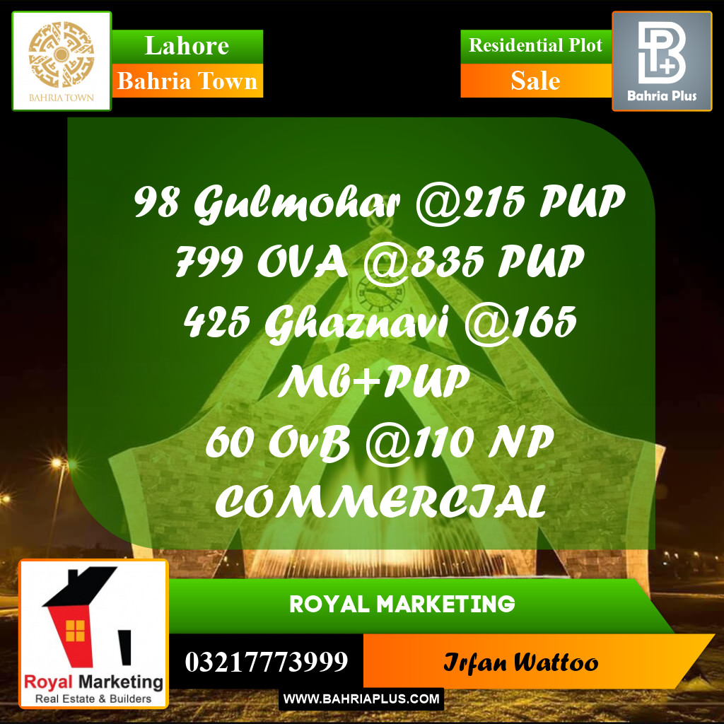 Residential Plot for Sale in Bahria Town, Lahore - (BP-233187)