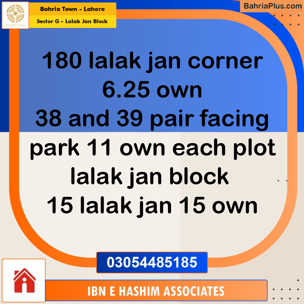 Residential Plot for Sale in Sector G - Lalak Jan Block -  Bahria Town, Lahore - (BP-233190)
