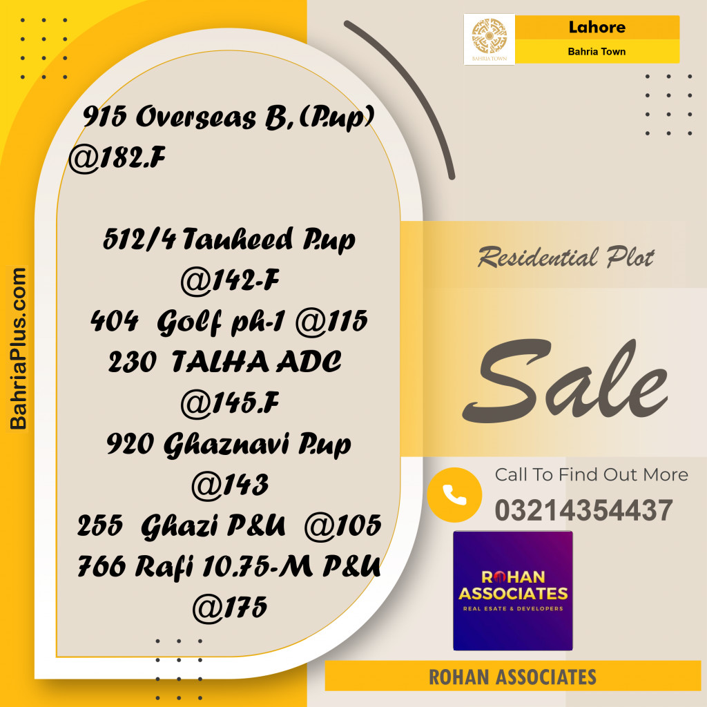 Residential Plot for Sale in Bahria Town, Lahore - (BP-233217)