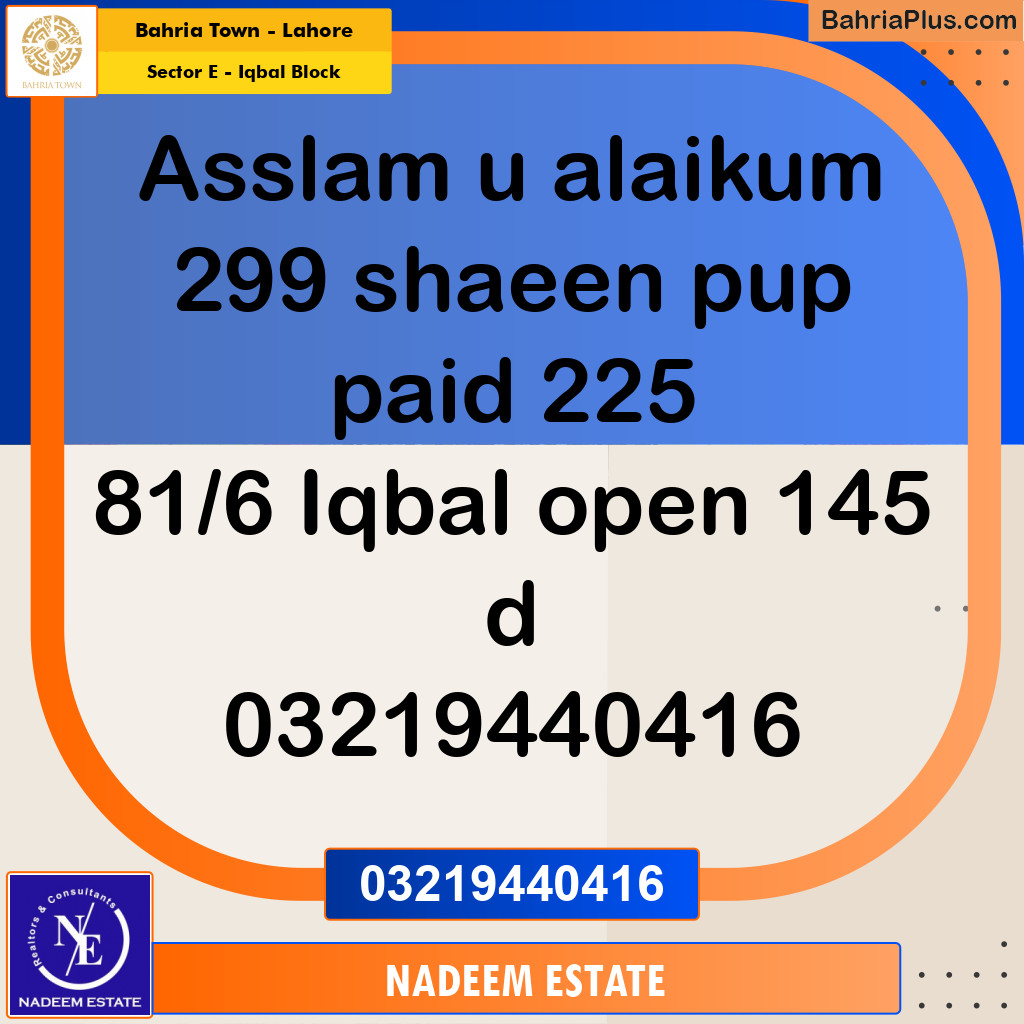 Residential Plot for Sale in Sector E - Iqbal Block -  Bahria Town, Lahore - (BP-233246)