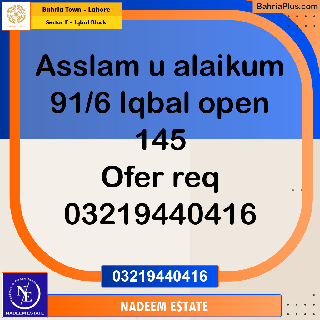 Residential Plot for Sale in Sector E - Iqbal Block -  Bahria Town, Lahore - (BP-233247)