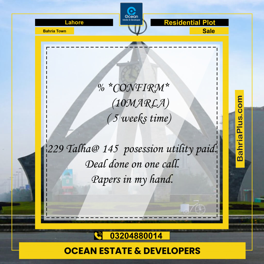 Residential Plot for Sale in Bahria Town, Lahore - (BP-233261)