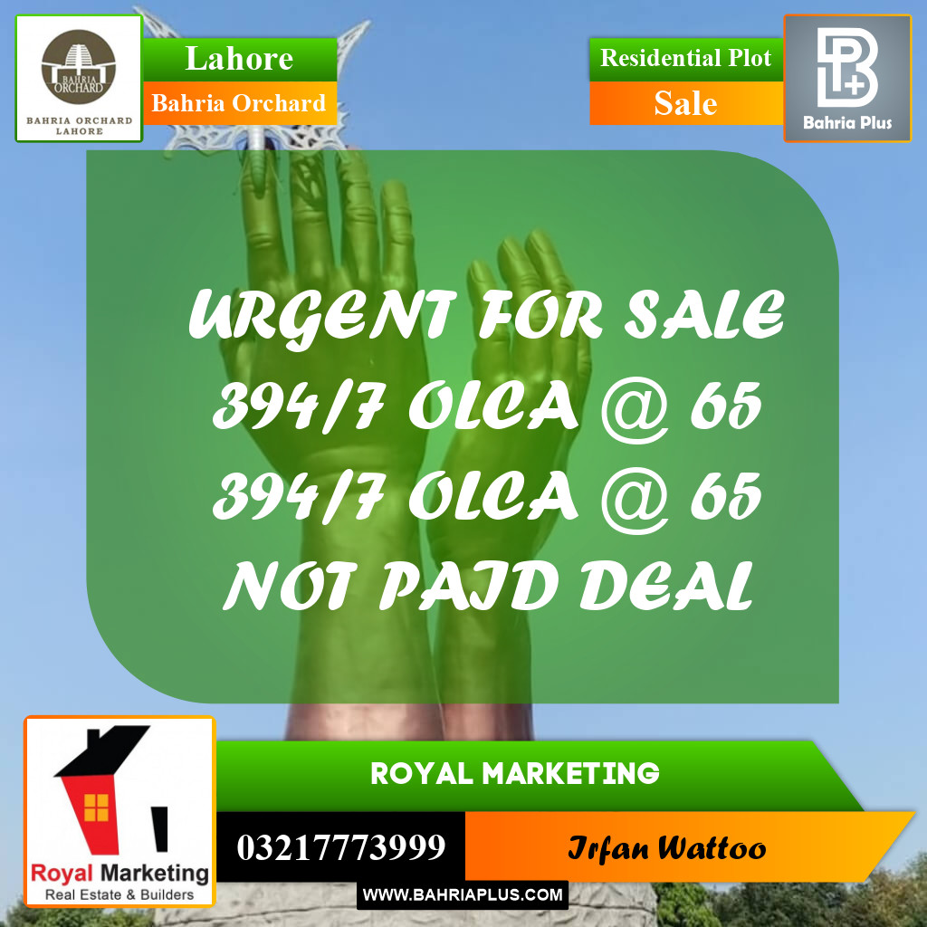 Residential Plot for Sale in Bahria Orchard, Lahore - (BP-233294)