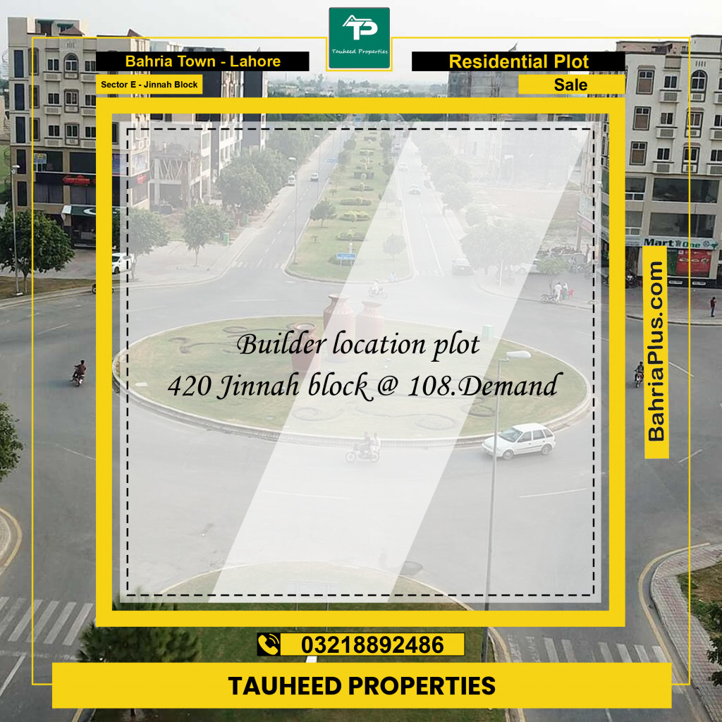 5 Marla Residential Plot for Sale in Sector E - Jinnah Block -  Bahria Town, Lahore - (BP-233315)