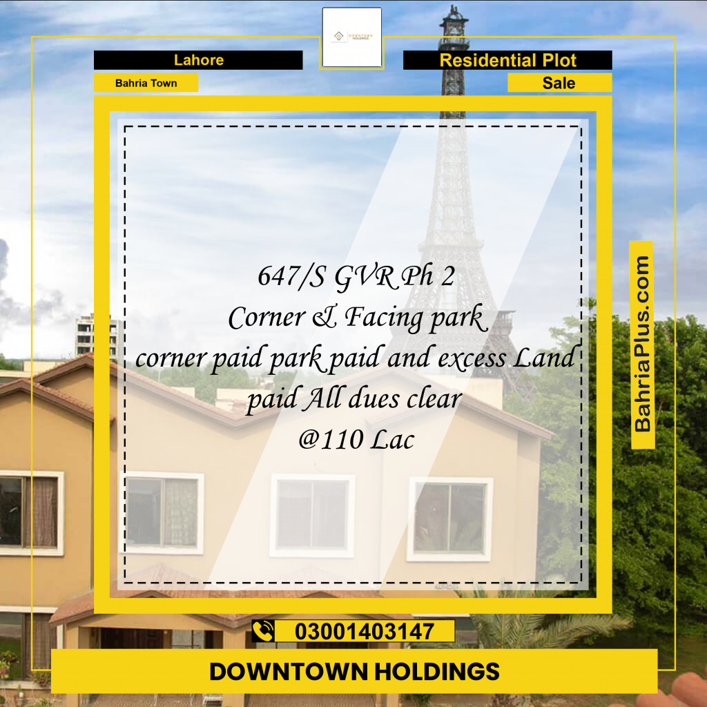 Residential Plot for Sale in Bahria Town, Lahore - (BP-233366)