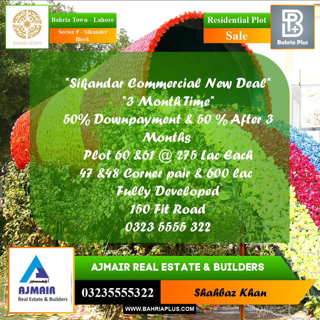 5 Marla Residential Plot for Sale in Sector F - Sikander Block -  Bahria Town, Lahore - (BP-233384)